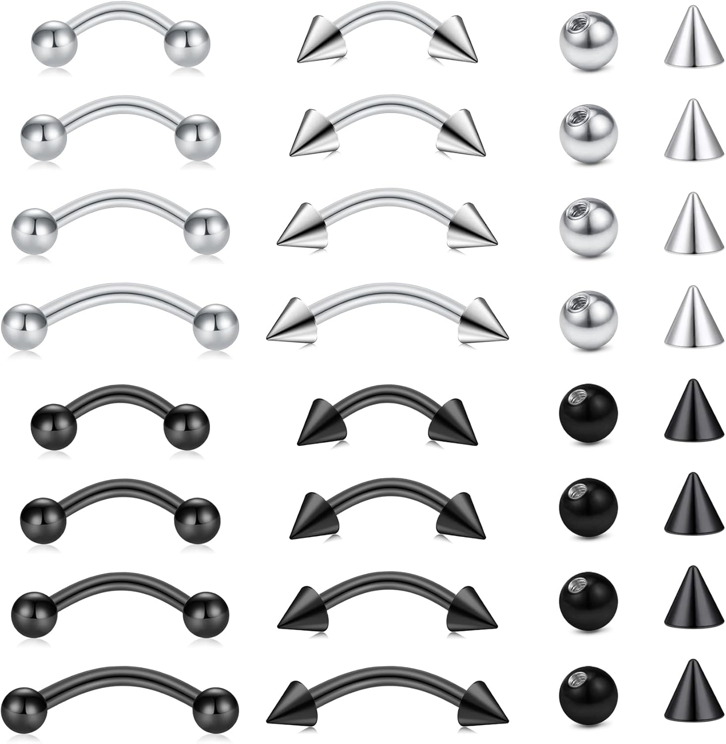 Eyebrow Curved Barbell - Lot de 32 pièces en acier