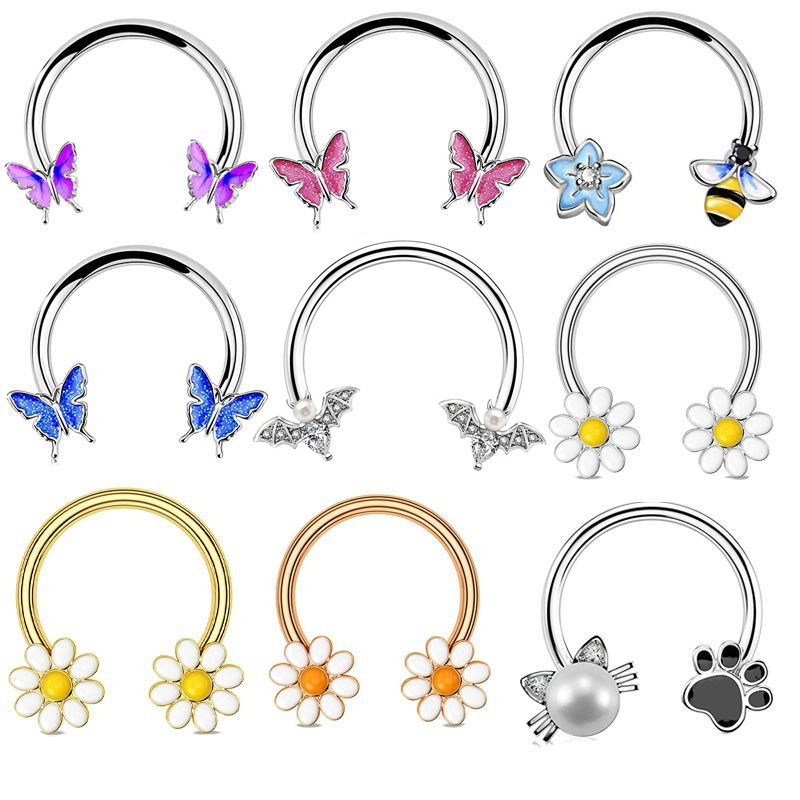 Body Jewelry La - Anneau De nez papillon rose en