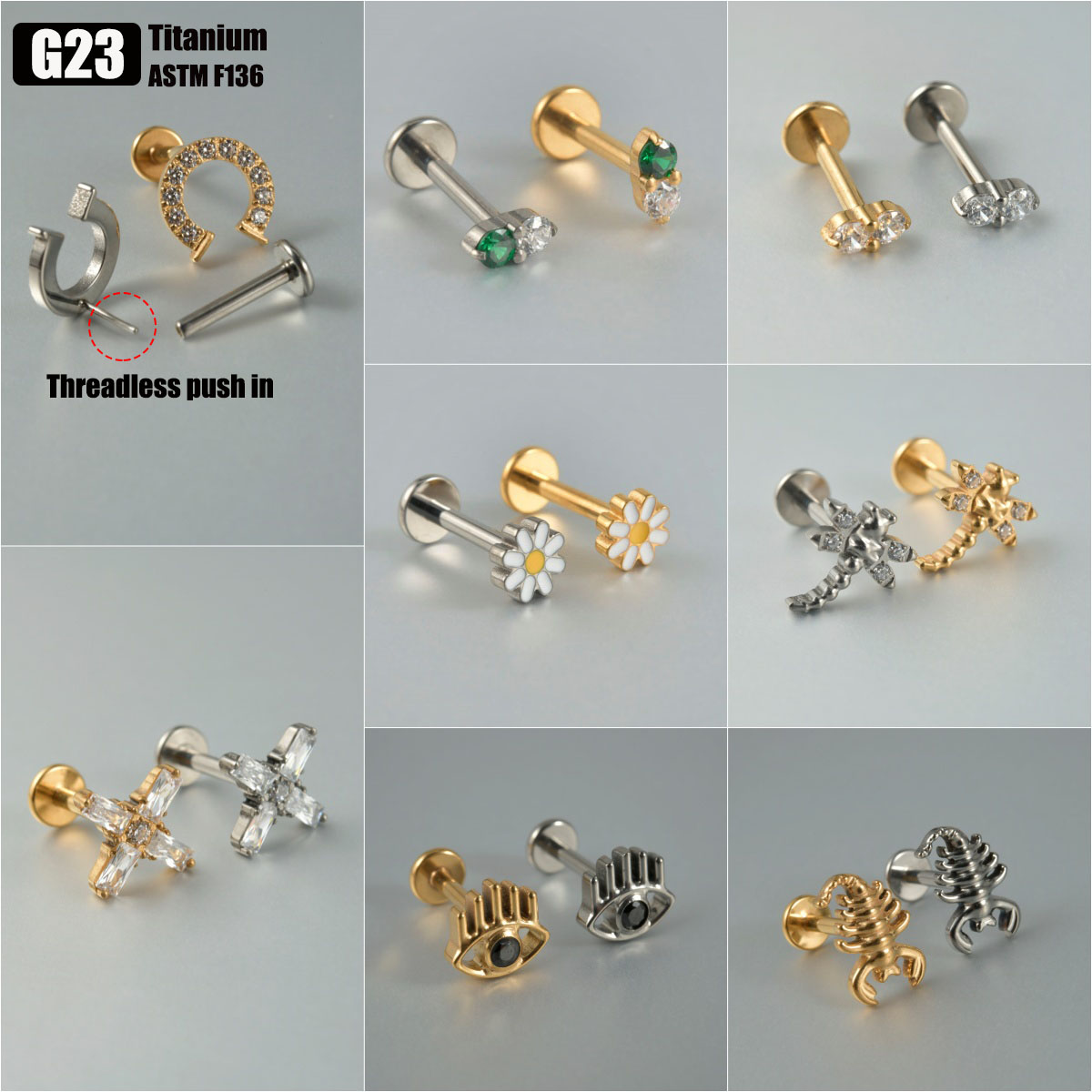 Body Jewelry Threadless - 1PC G23 titane sans fil Push
