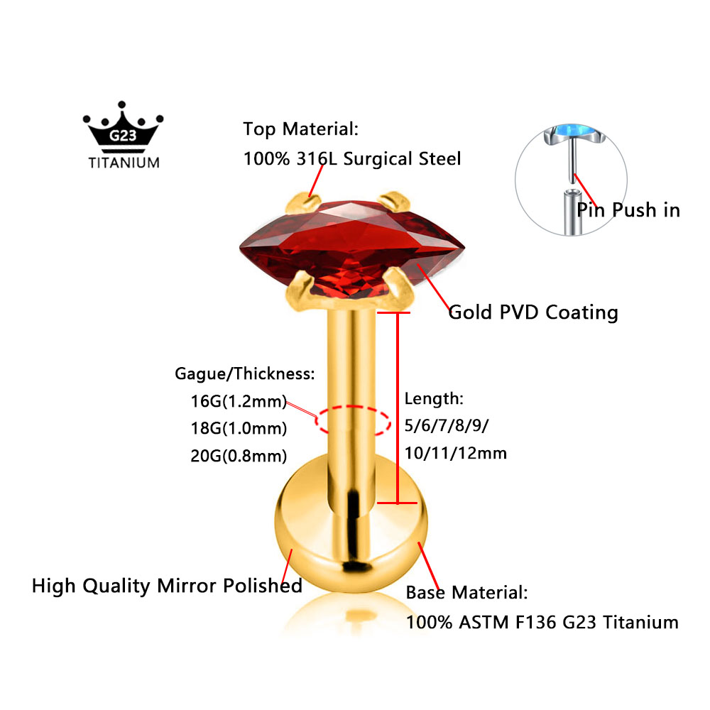 ASTM F136 G23 titane Marquise  - Body Jewelry Threadless avis et prix