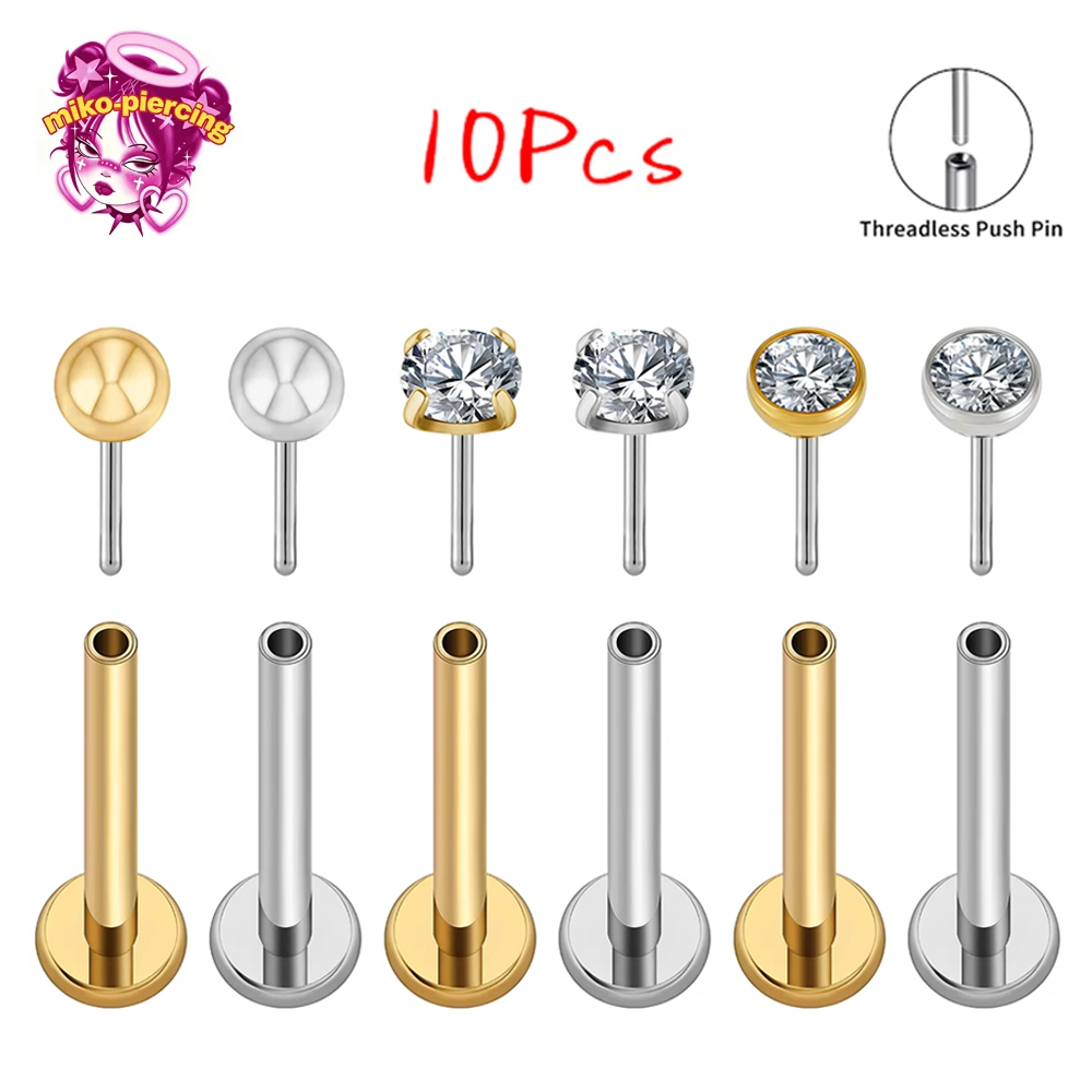 Lot de 10 Piercings Labret en  - Body Jewelry Threadless avis et prix